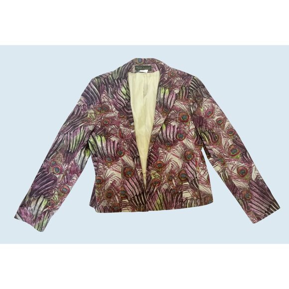Vintage HARVÉ BENARD Peacock Printed Blazer Jacket Size Medium - Picture 2 of 8